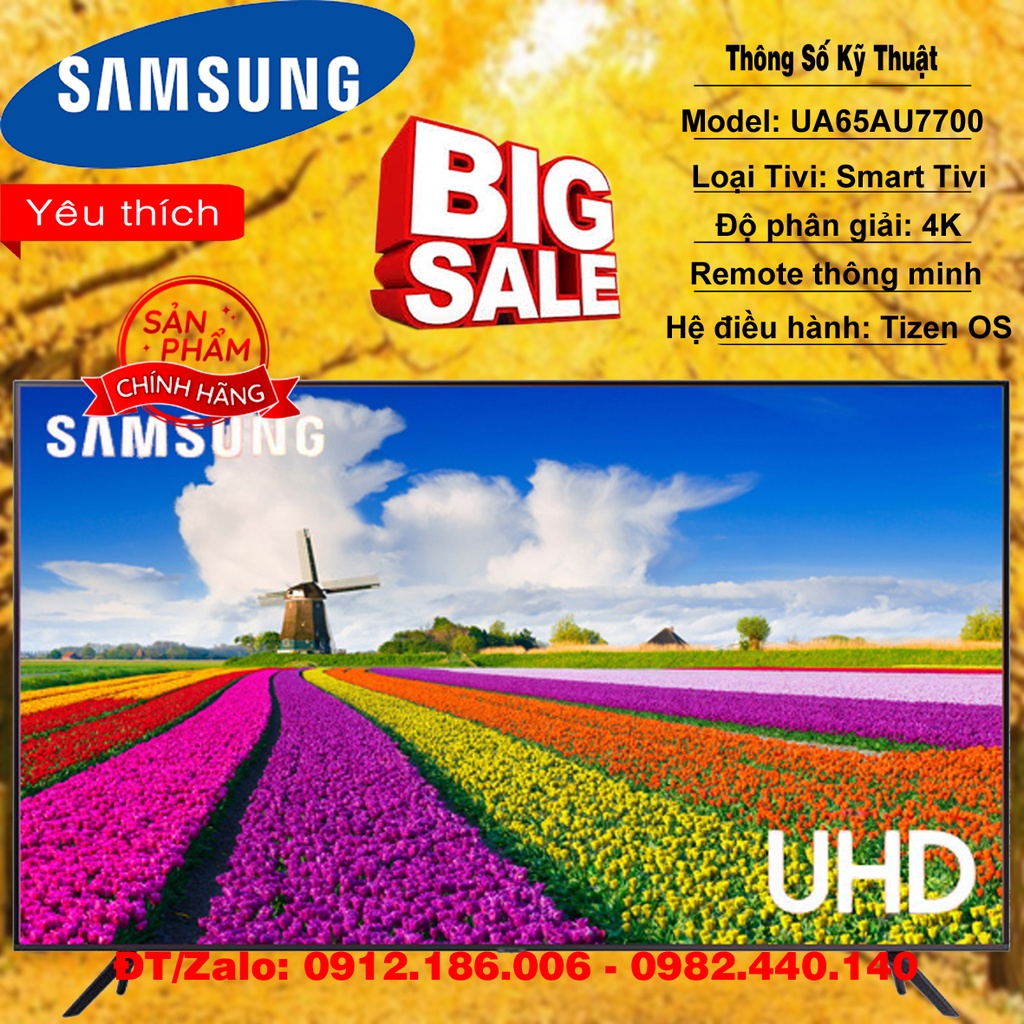 Smart TV Crystal UHD Samsung 4K 65 inch AU7700 2021 - Hàng chính hãng