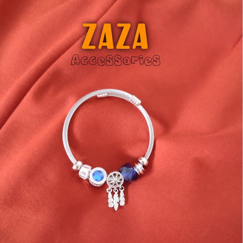 Vòng tay xi bạc S925 - Lắc tay nữ charm đá mạ bạc Ý xanh dương, hồng ngọc dễ thương ZAZA AVT0046