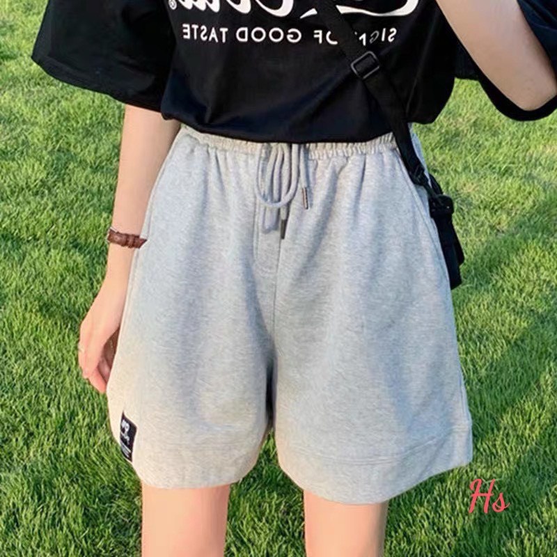 Quần Short Nữ Quần Đùi Unisex Dáng Hàn Logo Cạp Chun Dây Rút 2 Màu NinaStore