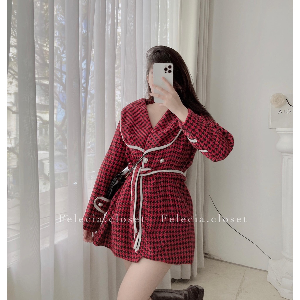Áo Dạ ZIczac Đỏ Kèm Đai