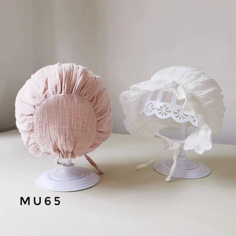 Mũ ren tiểu thư có dây MU65 cho bé 0-12m