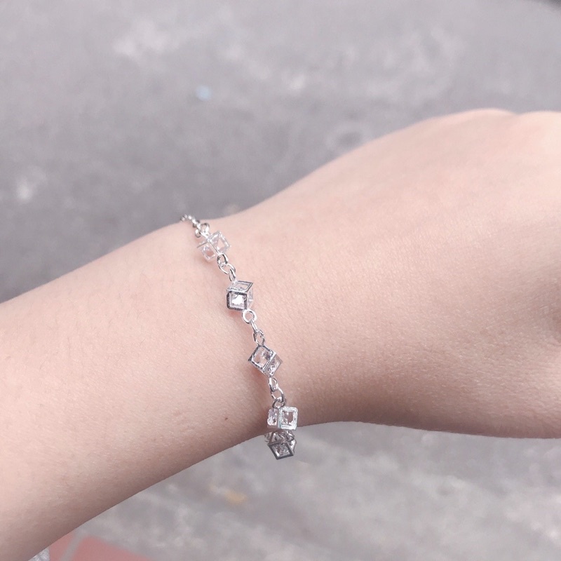 lắc tay bạc nữ 💓HOT DEALS💓 vòng tay bạc nữ,lắc tay xích nữ, bạc ta thiết kế ô vuông đá trắng- OCEANJEWERLY | BigBuy360 - bigbuy360.vn