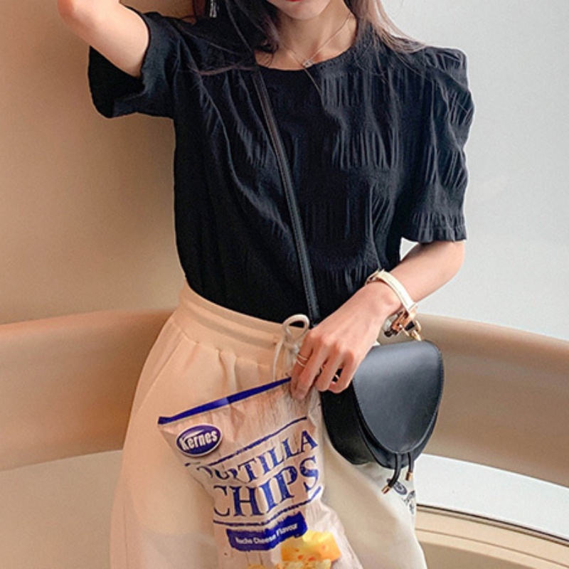 Áo nữ BH tay ngắn dáng rộng xếp nếp thời trang mùa hè phong cách Hàn Quốc