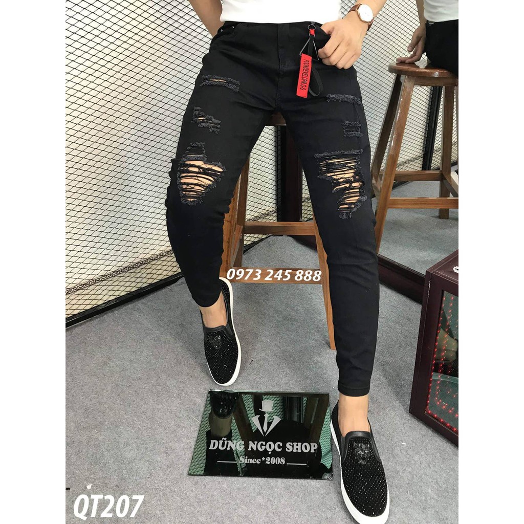 Nhập AHFA hoàn 20k đơn 200k_Quần jean nam trắng vải jean mịn dày co dãn rách gối cao cấp | BigBuy360 - bigbuy360.vn