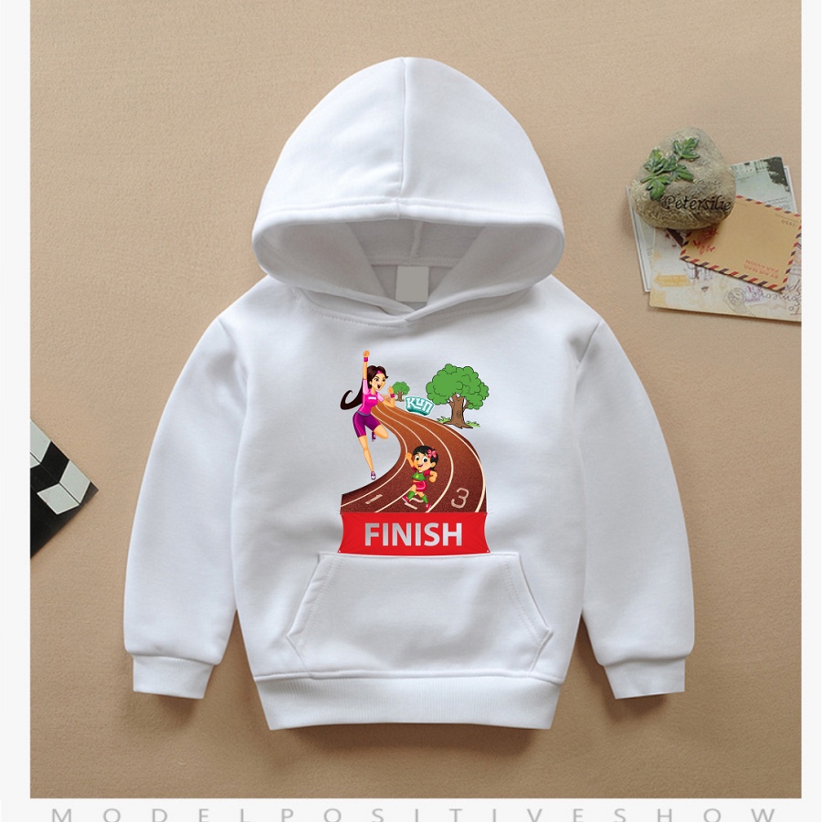 Áo hoodie màu trắng in hình anh chớp chớp tám tuốt gia đình sữa kun cực hot đủ size cho bé trai bé gái