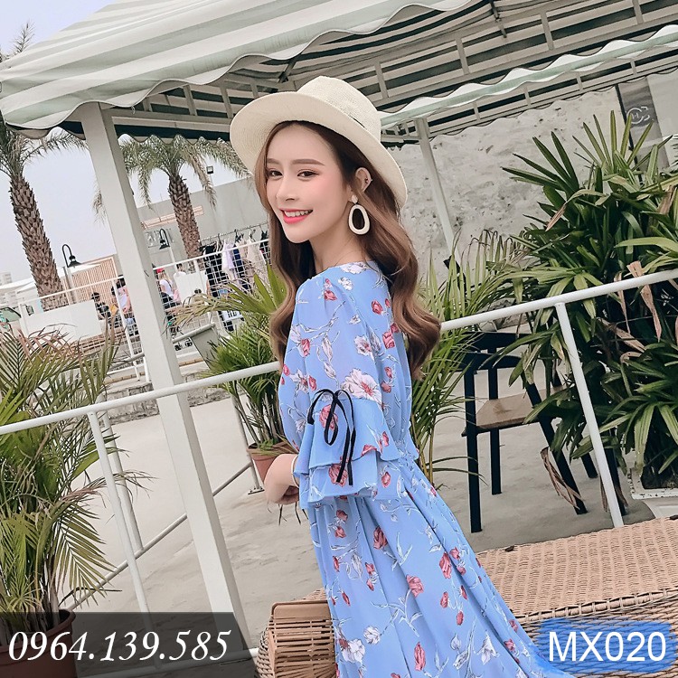 Đầm voan dài dáng xòe thướt tha, cổ tim tay lỡ điệu đà, maxi đi biển cao cấp mẫu mới nhất | MX020