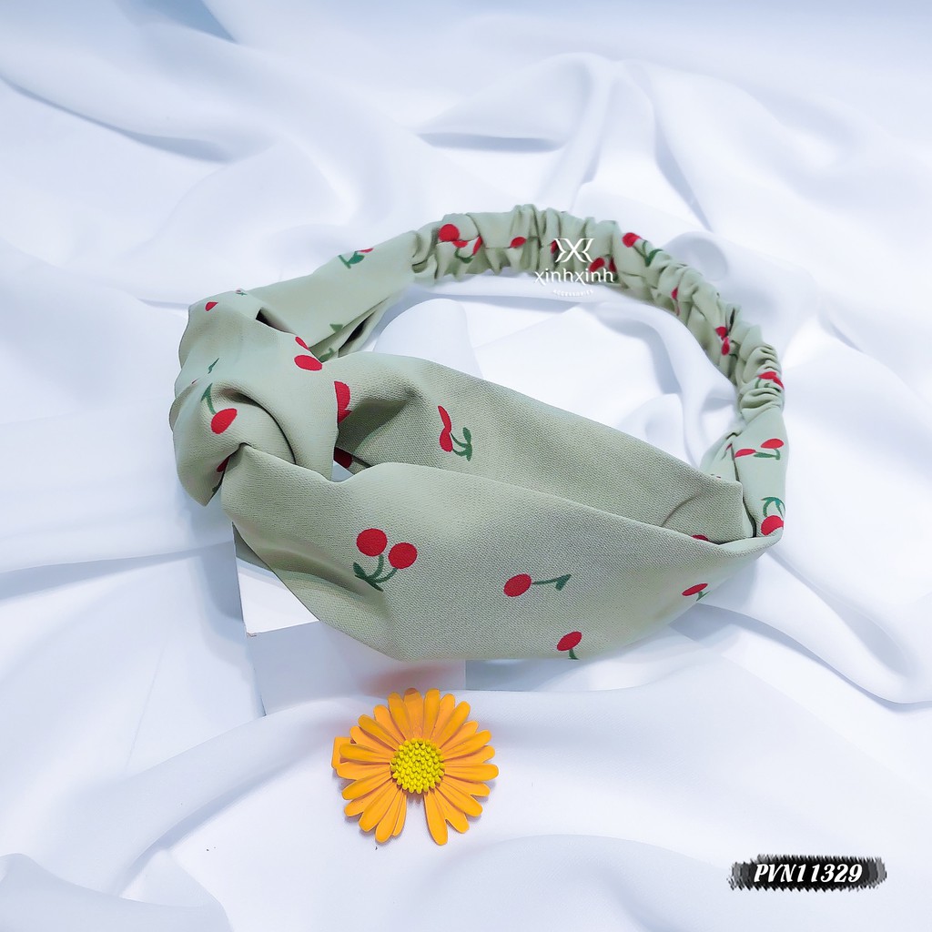 Băng đô họa tiết Cherry vải trơn trẻ trung
