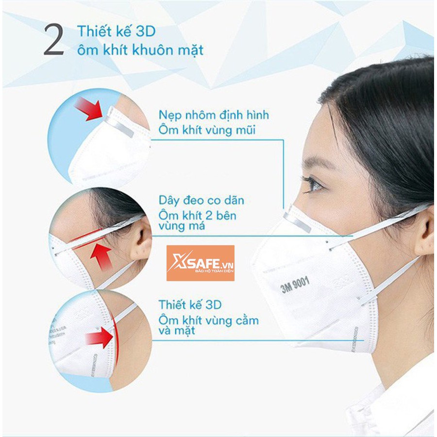 Combo 10 khẩu trang 3M 9001 có van, khẩu trang 3M chính hãng