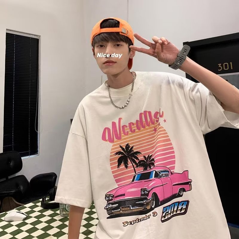 Áo Thun Tay Ngắn Cổ Tròn Dáng Rộng In Họa Tiết Đơn Giản Thời Trang Mùa Hè Cho Nam Giới Size M-3xl