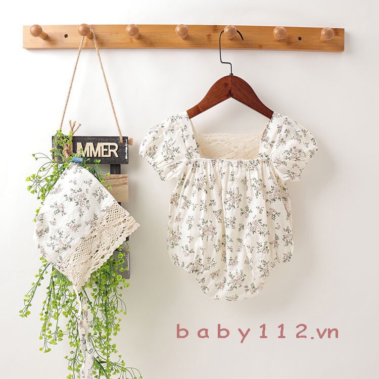 Váy đầm cho bé gái sơ sinh trẻ em 3 tháng đến 2 tuổi BABY112.VN kiểu hàn quốc chất cotton họa tiết hoa xanh thoáng mịn