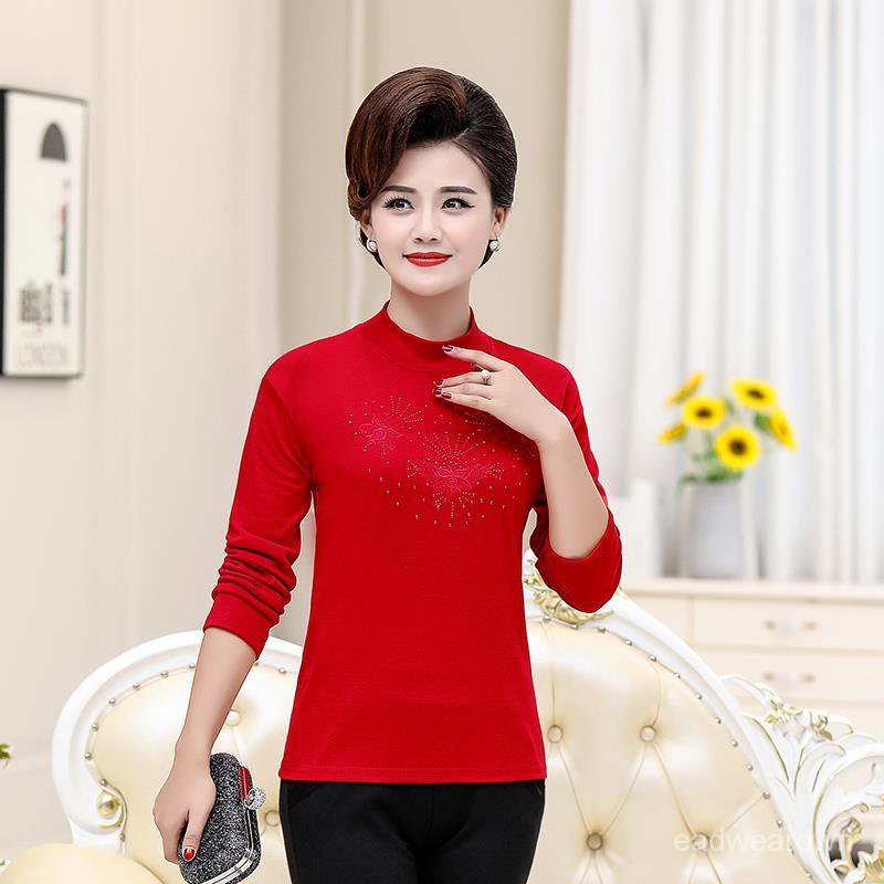 Áo thun tay dài cổ lọ dáng rộng thời trang mùa thu mới cho phụ nữ trung niên 40-50 tuổi