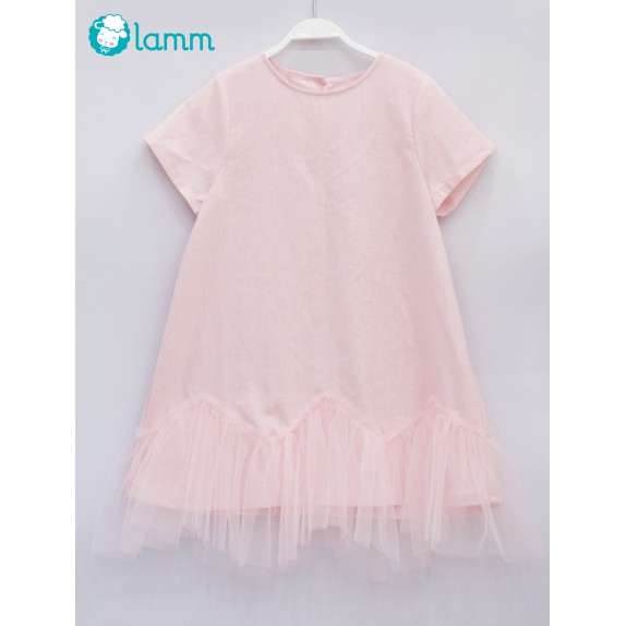 Lamm - Váy bé gái váy linen suông phối voan hồng cho bé AVOAN