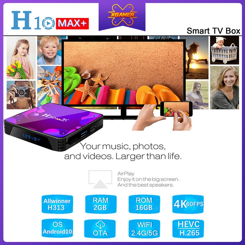 XGamer  H10 Max Plus 4k HD TV Box Wifi Bluetooth Android 10.0 HDMI 2.0 Set Top Box H3 Quad Core Media Player