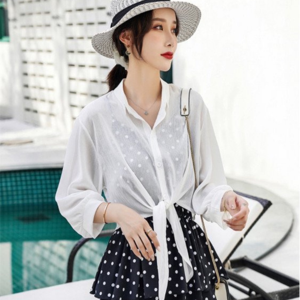 Áo Khoác Ngoài Chifon Kann Model Cột Eo Nhẹ Nhàng Dễ Phối Đồ. hai màu trắng đen HA26