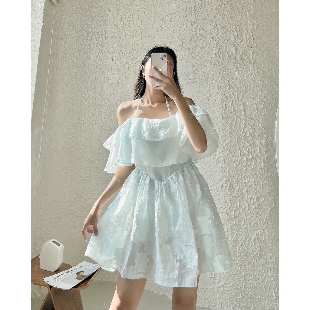 [Hàng có sẵn] Đầm dự tiệc trễ vai bèo tầng tùng xòe cực xinh form chuẩn tôn dáng Midi dress | BigBuy360 - bigbuy360.vn