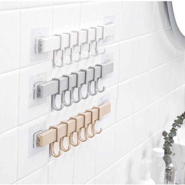 Thanh nhựa dán tường có 6 móc treo đồ đa năng - siêu chắc