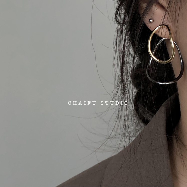 Khuyên Tai Hình Giọt Nước oval Tối Giản Màu Sắc Tương Phản Phong Cách Tối Giản Thời Trang Mùa Hè