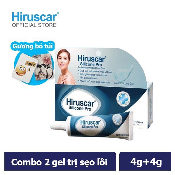 Combo 2 Gel Hiruscar Silicone Pro 4g/tuýp - Tặng gương cầm tay