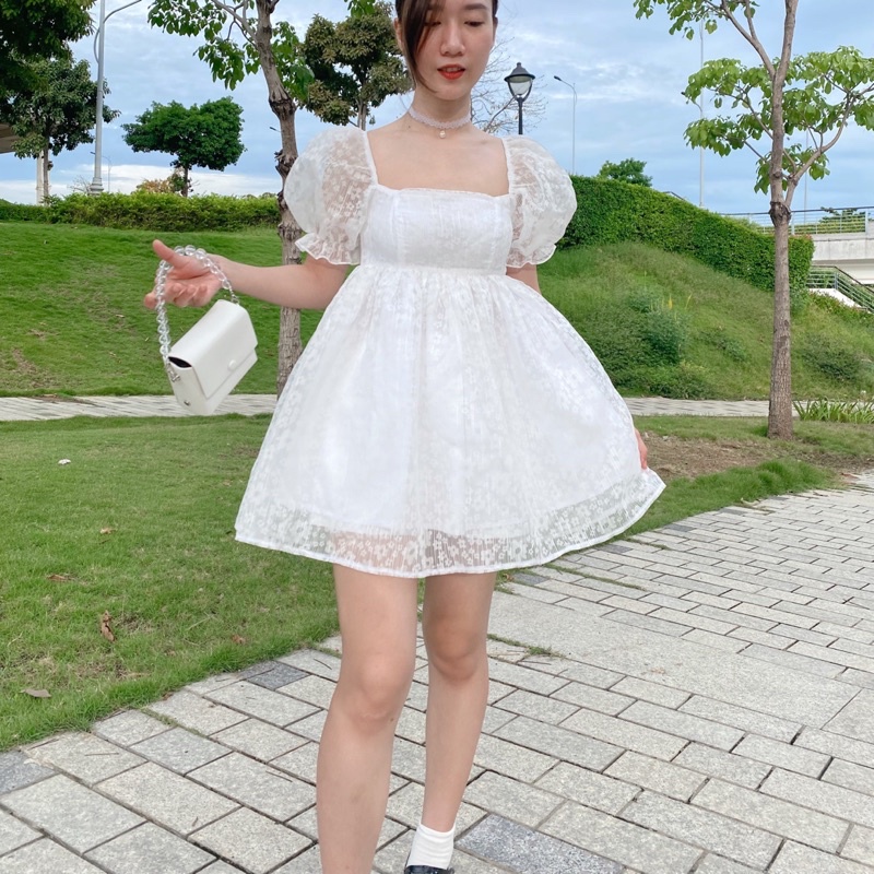 Váy babydoll tay phồng hoa nhí tiểu thư