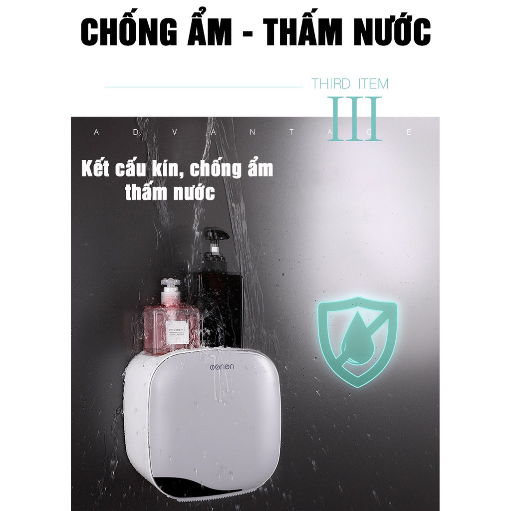 Hộp Đựng Giấy Vệ Sinh, Hộp Khăn Giấy Nhà Tắm Chống Nước 2 Ngăn OENON Kèm Miếng Dán Tường