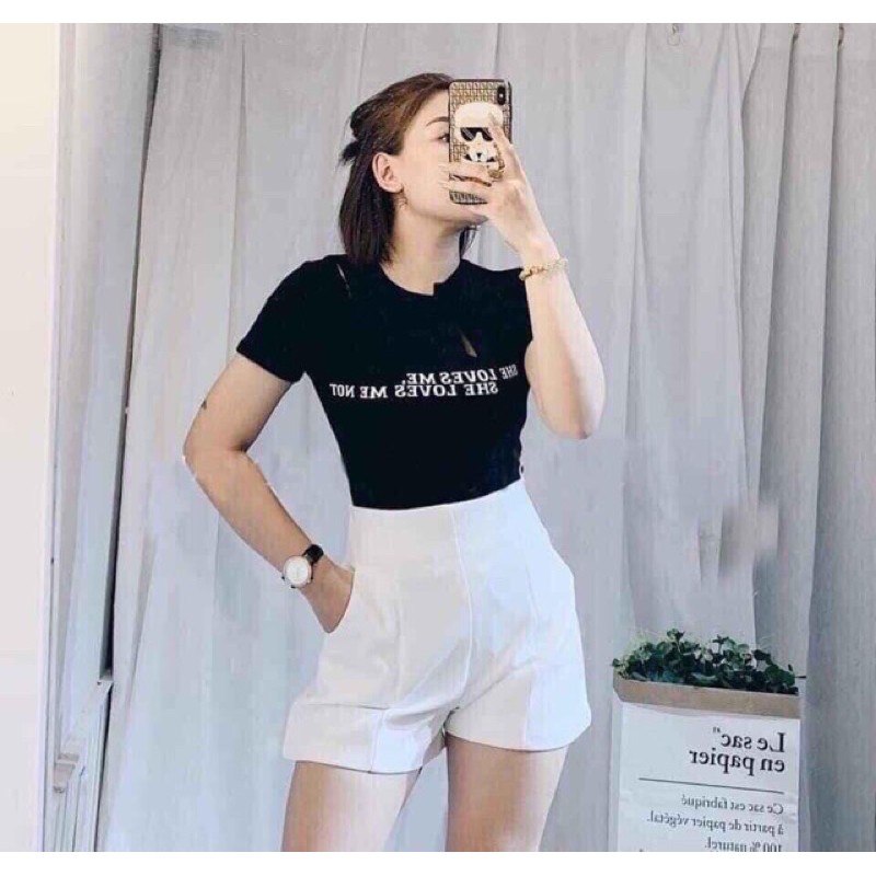 Quần Short Cạp cao -  HÀNG BÁN SHOP - Sooc ống rộng , chất tuyết mưa dày dặn