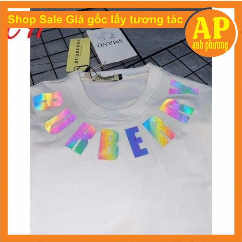 Áo phông bur ber ry vòng cổ phản quang❤ Sweater BR tay dài Unisex  nam nữ tay lỡ Oversize form rộng 2 màu UNISEX | BigBuy360 - bigbuy360.vn
