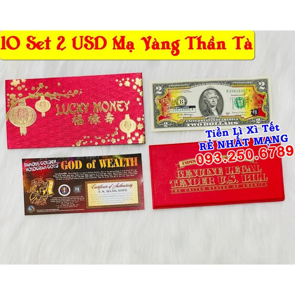[10 Bộ] Bao Lì Xì Tiền 2 Đô Thần Tài Vàng ngày vía thần tài hút tài lộc - đi cùng bao da đỏ - Quà Tết 2022