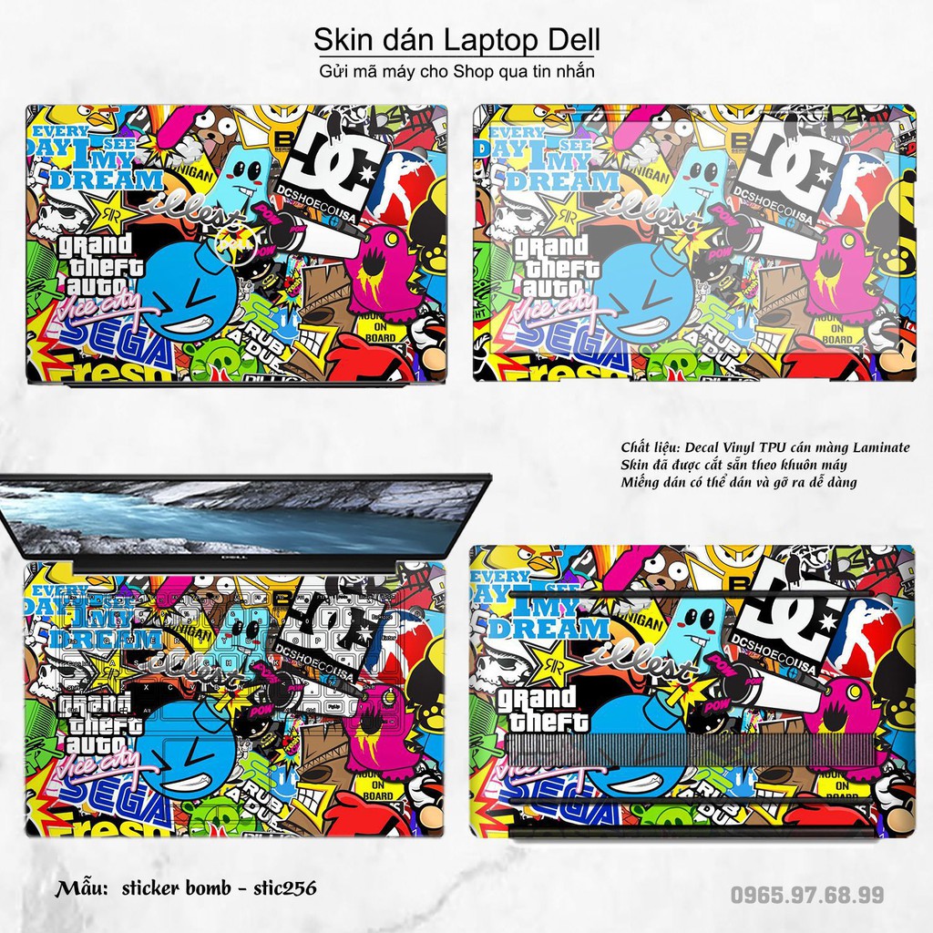 Skin dán Laptop Dell in hình sticker bomb (inbox mã máy cho Shop)