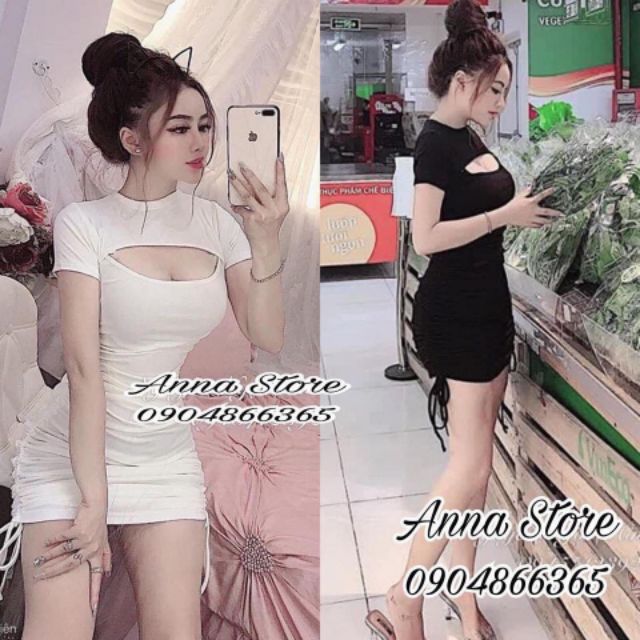 Váy ôm body khoét ngực rút dây sườn