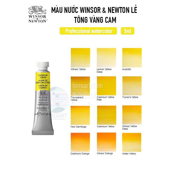 Màu nước lẻ tông vàng cam Winsor &amp; Newton Professional Watercolor - 5ml