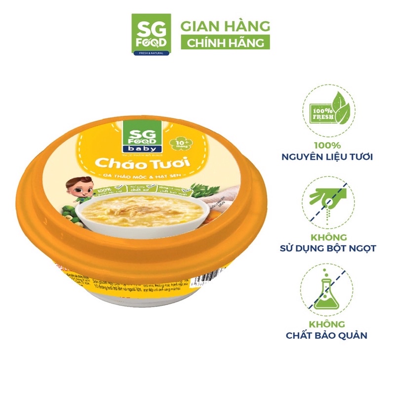 Cháo tươi Baby chén Sg Food 240g cho trẻ từ 10 tháng tuổi trở lên.