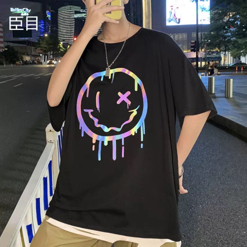 Áo thun unisex  loại  vải cotton cao cấp mặc siêu  mát lạnh  in hình phản quang mặt cười hot