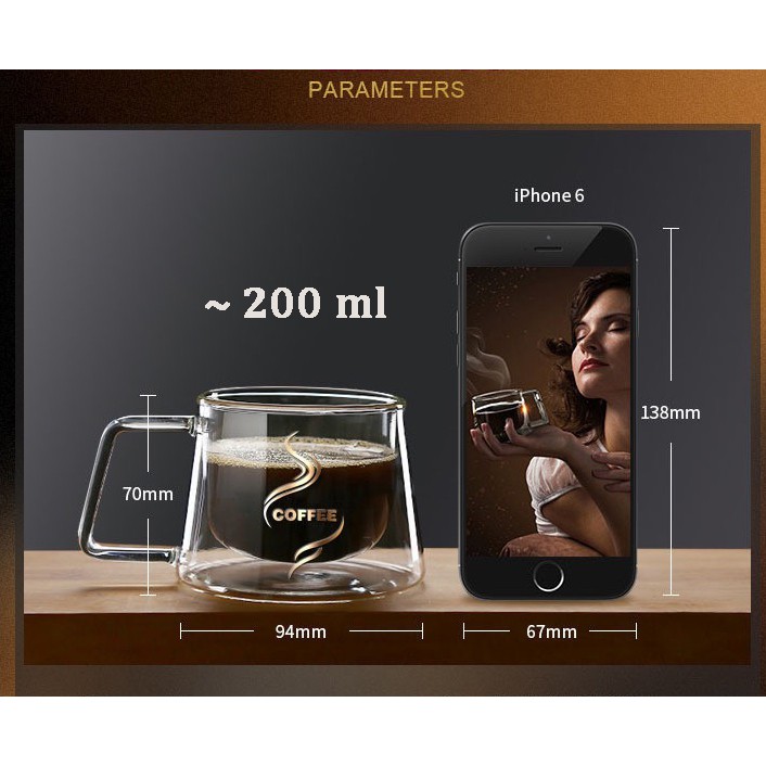 Ly Thủy Tinh 2 Lớp Cách Nhiệt Cốc Thủy Tinh Cafe Chịu Nhiệt Có Quai Độc Lạ Sang Trọng
