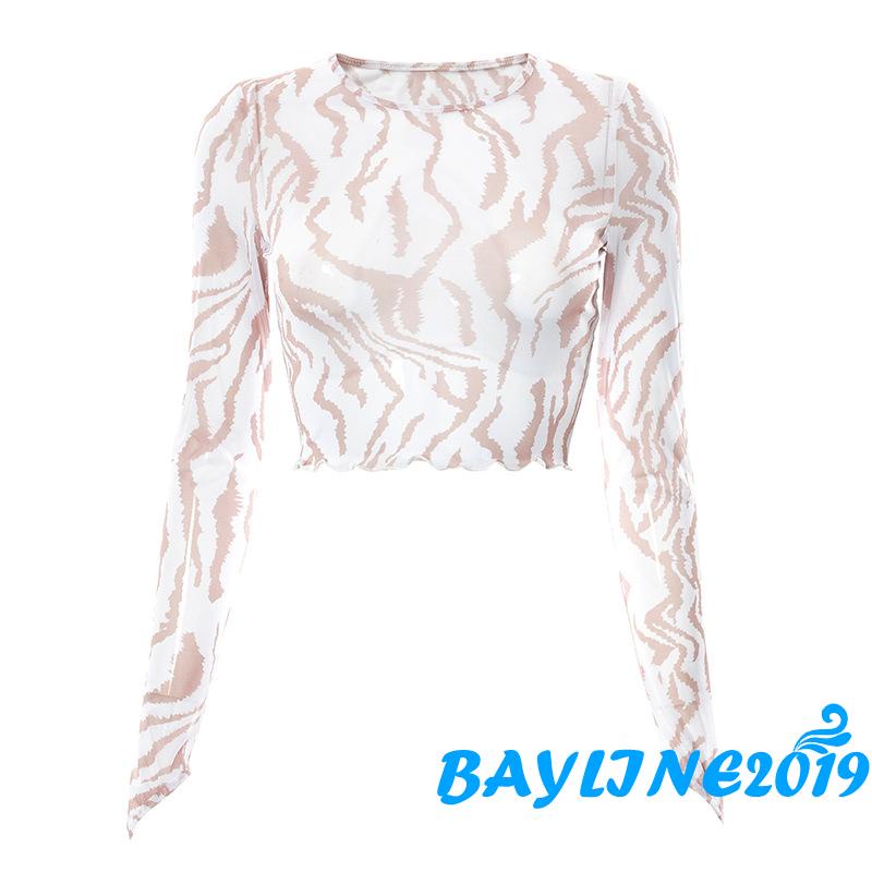 Áo lửng tay dài cổ tròn in họa tiết độc đáo thời trang cho nữ