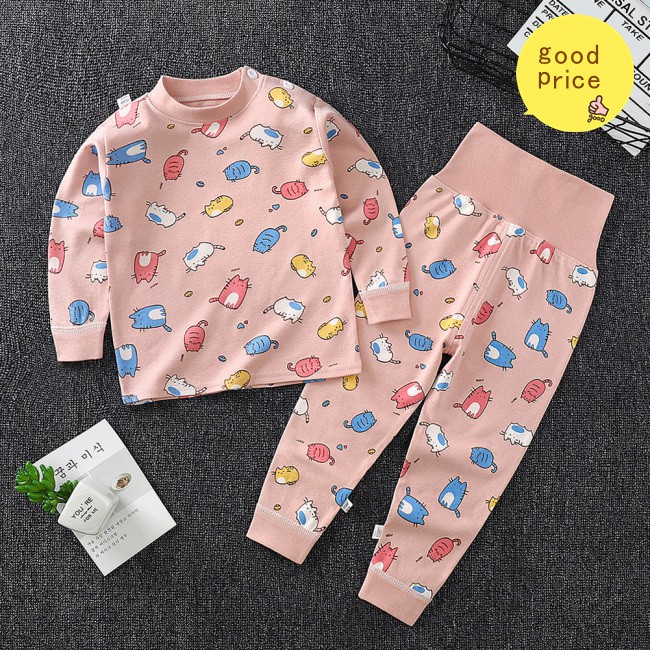 Bộ Đồ Mặc Nhà 2 Món Áo Cotton Dài Tay + Quần Lưng Cao Cho Bé Trai & Gái