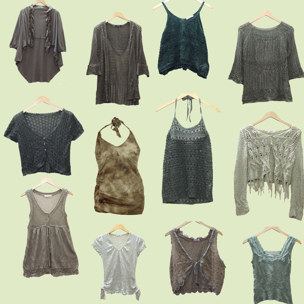 Áo len móc, áo lưới earth tone fairycore grunge aesthetic vintage