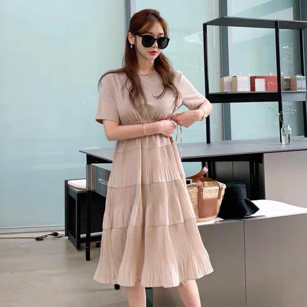 Váy Bầu Tết Xinh Đầm Bầu Mùa Hè Thiết Kế Đẹp Có Dây Rút Eo Phối Chân Váy Xếp Li HD2657 Honey Mommy