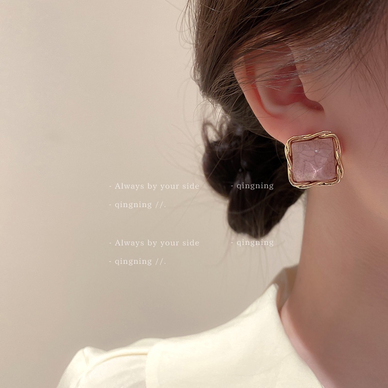 Khuyên tai DREJEW 2 bạc 925 dáng vuông/ gợn sóng nước phong cách Hàn Quốc thời trang cho nữ