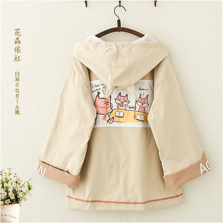 (SẴN SIZE L) (KHÔNG ÁO TRONG) Áo khoác chú cáo thêu hình+chữ, Mori girl thu đông phong cách Nhật Bản (Kèm ảnh thật)