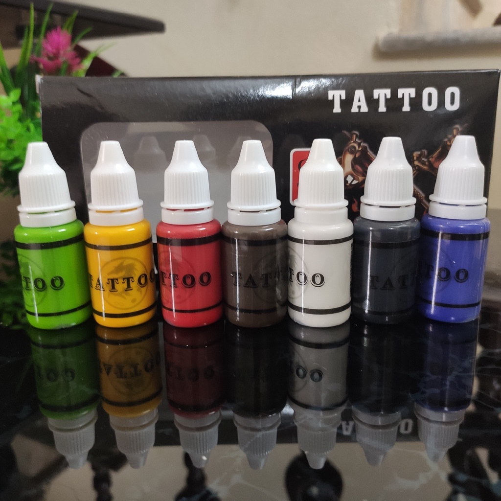 Hộp 7 màu mực tập xăm Dragon Tattoo ink