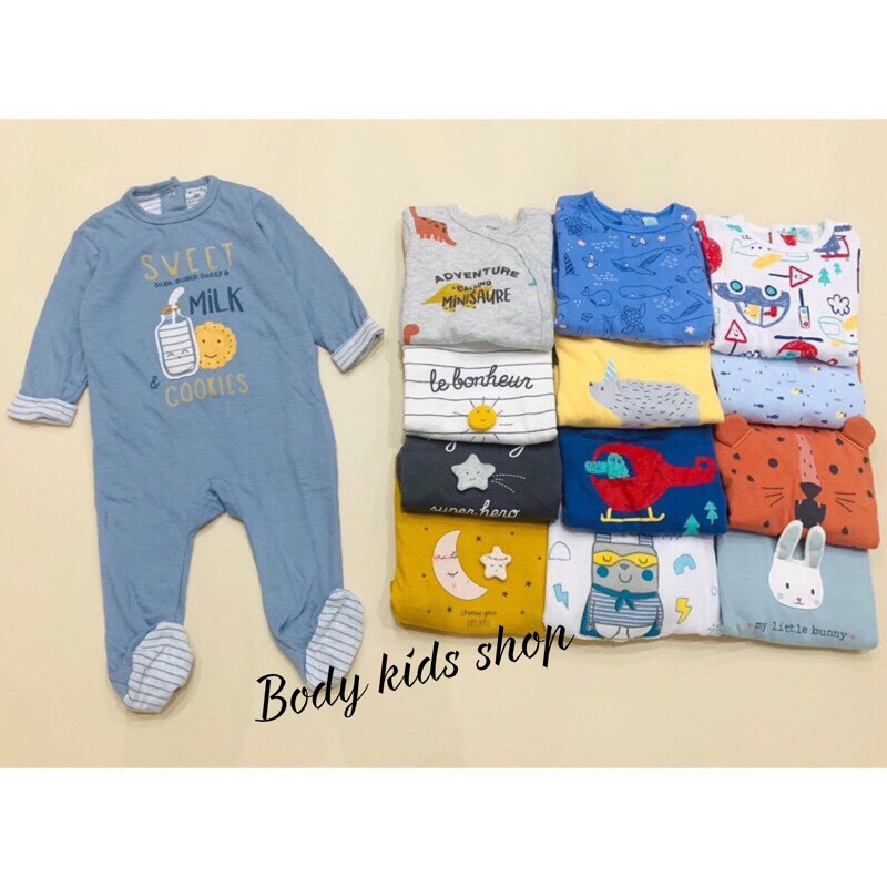 Body Sleepsuit, Body Dài Cotton Liền Tất Vớ Cho Bé Trai Bé Gái 0-24months, Hàng xuất dư xịn chất đẹp