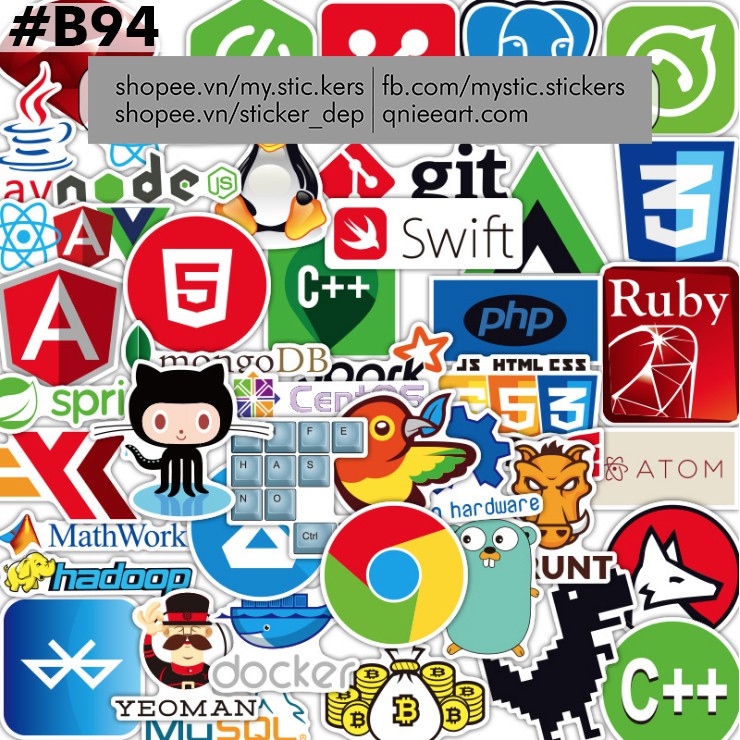 [LẬP TRÌNH-IT] 110 Sticker chống nước dán xe laptop mũ bảo hiểm vali...