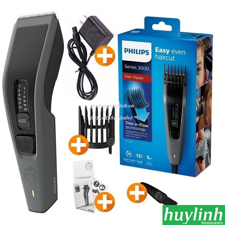 Freeship Tông đơ cắt tóc không dây Philips HC3520 - Chính hãng