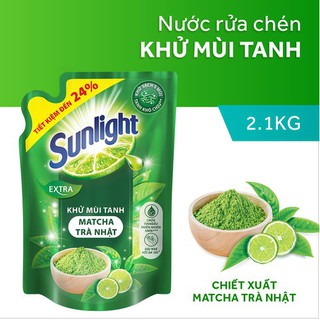 Nước rửa chén Sunlight Khử mùi tanh Matcha Trà Nhật Túi 2.1kg
