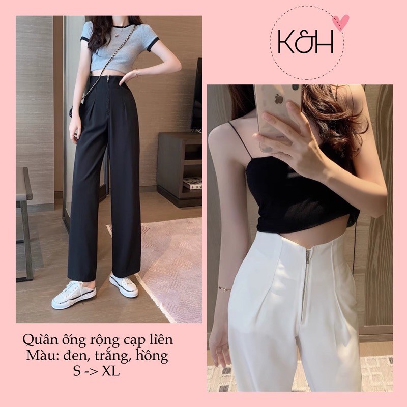 Quần ống rộng khóa giữa cạp cao KH79, quần suông nữ dáng culottes cạp liền khóa giữa