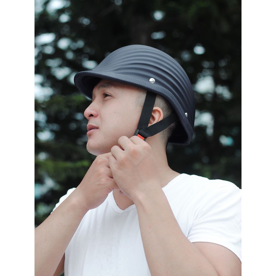 Mũ bảo hiểm nửa đầu vỏ sò, mũ sò hàng chính hãng cao cấp màu đen nhám