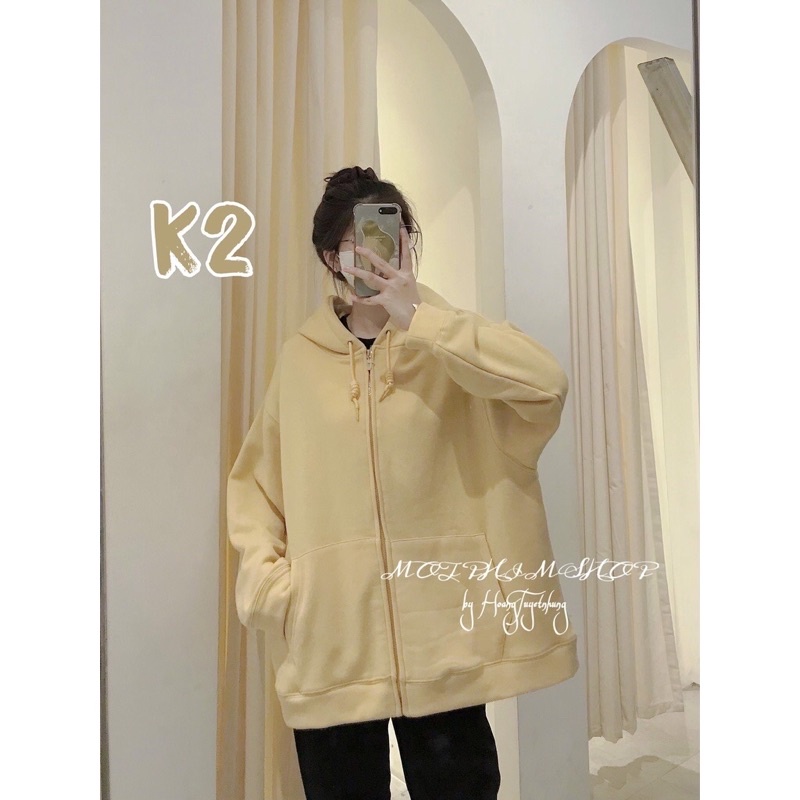 Áo khoác nỉ ngoại trơn basic dây kéo nón 2 lớp ulzzang unisex nam nữ