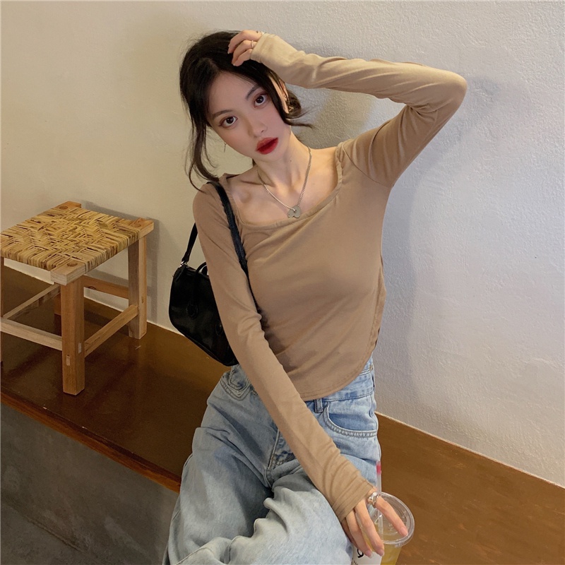 Áo thun tay dài dáng ôm dày dặn phong cách Hàn Quốc thời trang 2 màu lựa chọn cho nữ
