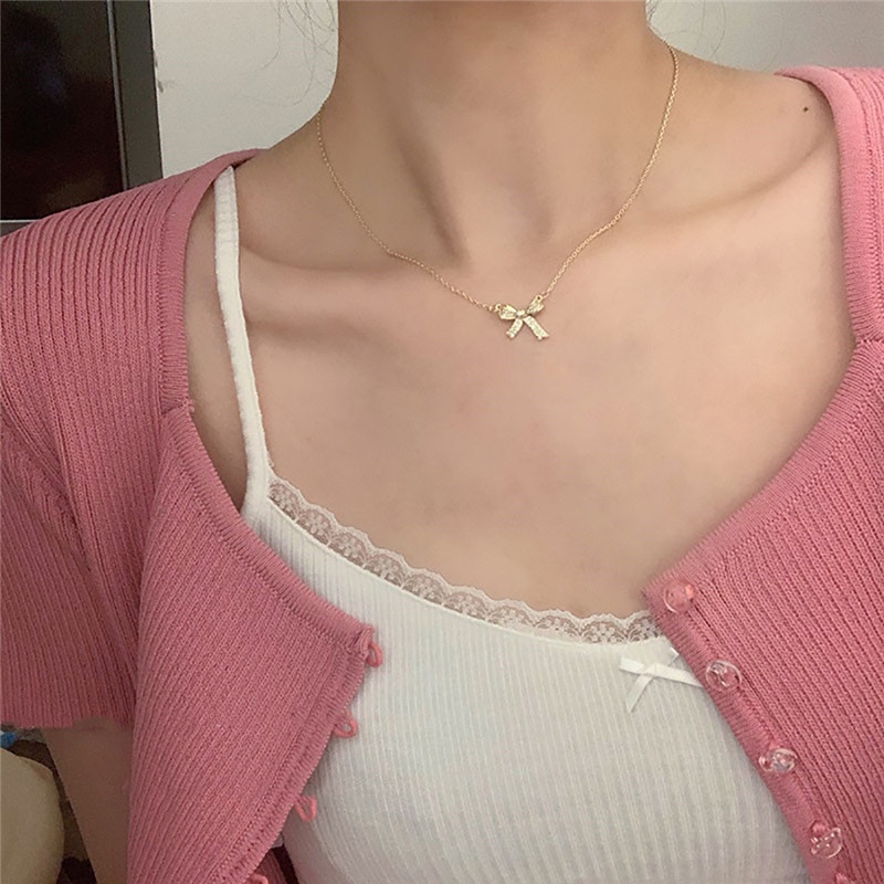 Female student bow / love clavicle chain / temperament high-end ins fashion accessories