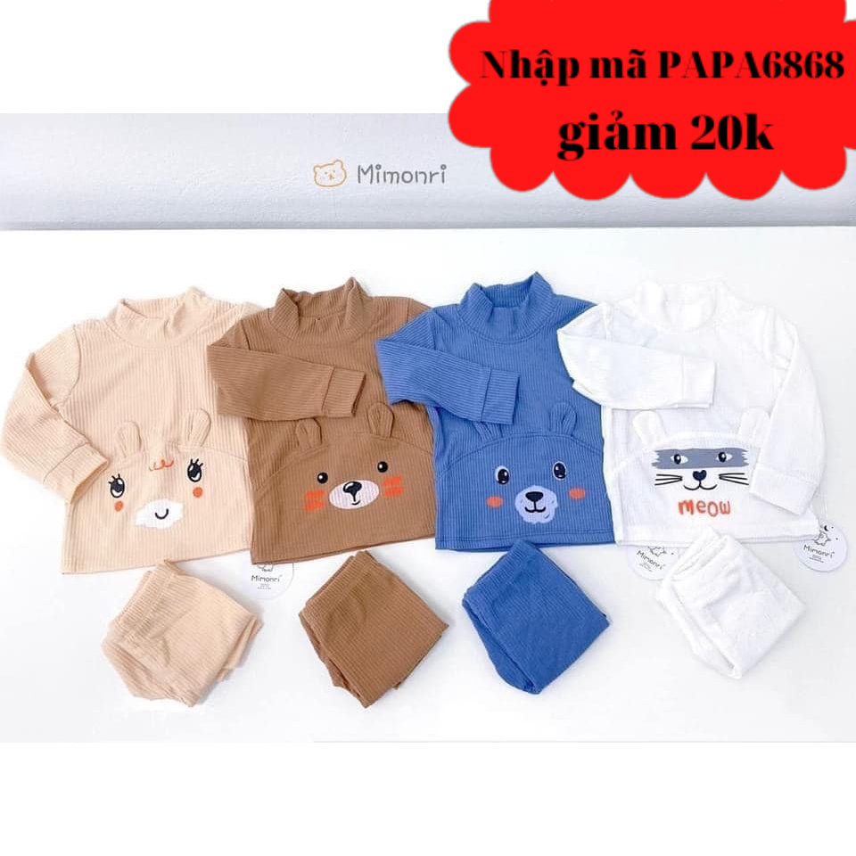 Bộ Dài Tay THUN GÂN MINKY MOM Họa Tiết TAI GẤU Cute Cho Bé, Bộ quần áo dài tay cho bé trai bé gái từ 5-18kg